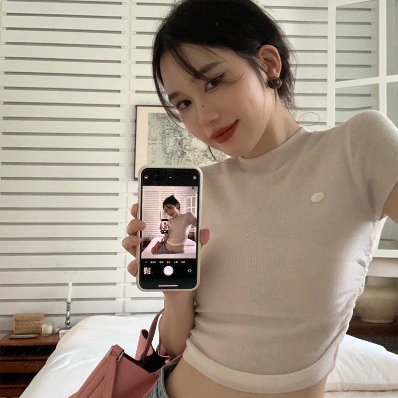 COZOK Áo Thun Dệt Kim Tay Ngắn Dáng Ôm Thiết Kế Đơn Giản Trẻ Trung