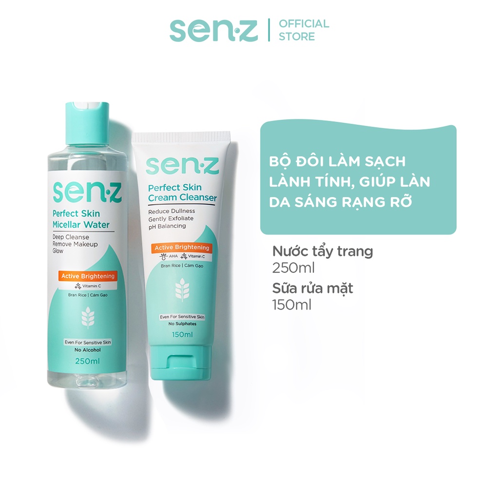 Bộ Đôi Tẩy Trang + Sữa Rửa Mặt Cám Gạo SenZ Perfect Skin Làm Sạch Sâu Sáng Da Dành Cho Mọi Loại Da 250ML + 150ML