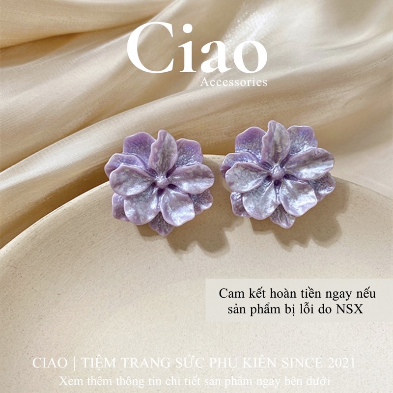 [HOẢ TỐC 1H] Khuyên tai/ Bông tai mạ bạc S925 thiết kế hoa nhũ tinh tế Rishima Ciao