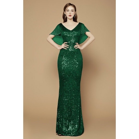 Đầm dạ hội kim sa thun tay choàng cao cấp