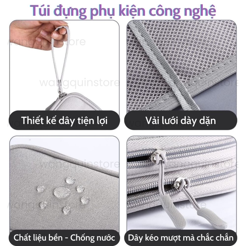 Túi phụ kiện công nghệ đựng pin sạc dự phòng, điện thoại, cáp sạc usb, tai nghe có quai cầm 1 ngăn, 2 ngăn kháng nước