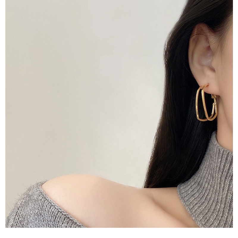 Khuyên tai kim loại hình tròn hai lớp phong cách retro chất lượng cao cho nữ