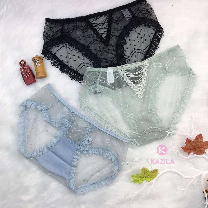 Quần lót ren nữ freesize lưng rỗng chữ V, quần lót ren sexy dạng lưới dễ thương siêu mỏng thoáng khí Kazila QLR8 | BigBuy360 - bigbuy360.vn