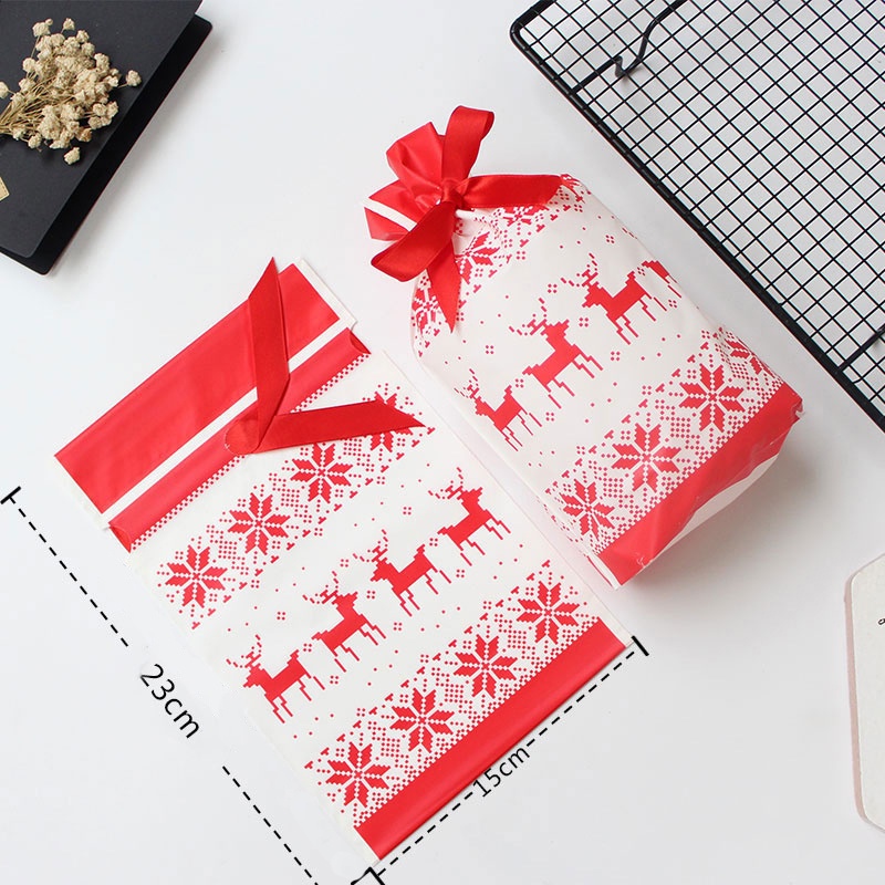 Set 10 Túi Nhựa Dây Rút Đựng Kẹo In Họa Tiết Giáng Sinh / Năm Mới