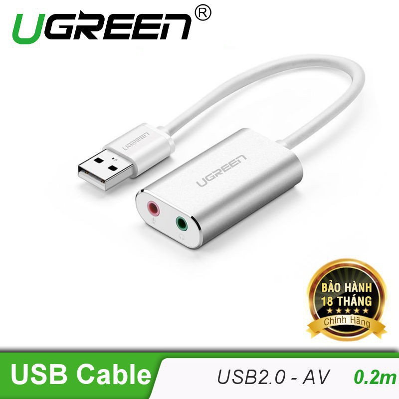 Cáp USB 2.0 ra loa và Míc 3.5mm bọc nhôm chính hãng Ugreen 30801 US128