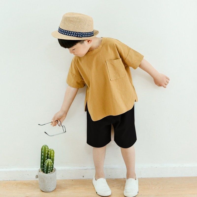 Bộ Quần Áo Cộc Tay Cho Bé Trai 1 Túi Phong Cách Hàn Quốc Chất Đũi Cao Cấp Từ 7-28kg - Sâu shop