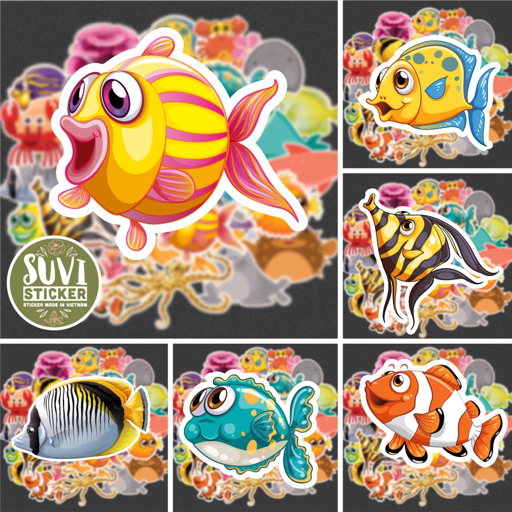 Sticker Động Vật Biển chống nước sticker dán laptop, điện thoại, đàn guitar, mũ bảo hiểm, vali. MSP: SV135