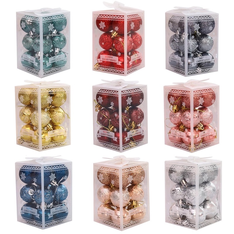 Hộp 12 quả châu bằng nhựa 4cm nhiều màu tùy chọn để trang trí cây thông giáng sinh