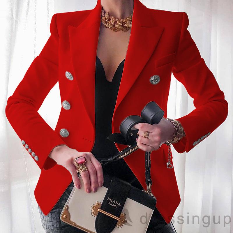 Áo Khoác Blazer Dài Tay Màu Trơn Thiết Kế Thanh Lịch Cho Nữ