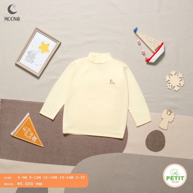 Moon - Áo giữ nhiệt cổ 3cm vải Petit Moon cho bé từ 6-9/9-12/12-18/18-24/2-3y