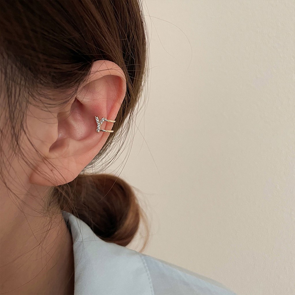 Bông tai hình chữ đính đá zircon cao cấp sang trọng cho nữ