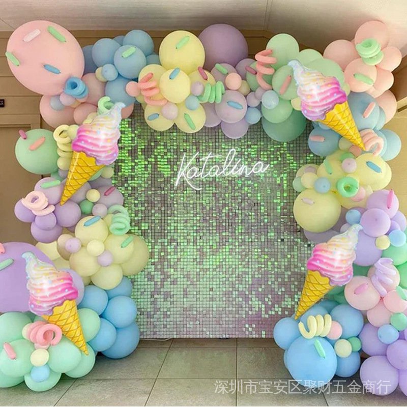 Bộ Bong Bóng Vòng Cung Chủ Đề Kem Màu Macaron Dễ Thương Trang Trí Tiệc Sinh Nhật Bé Gái