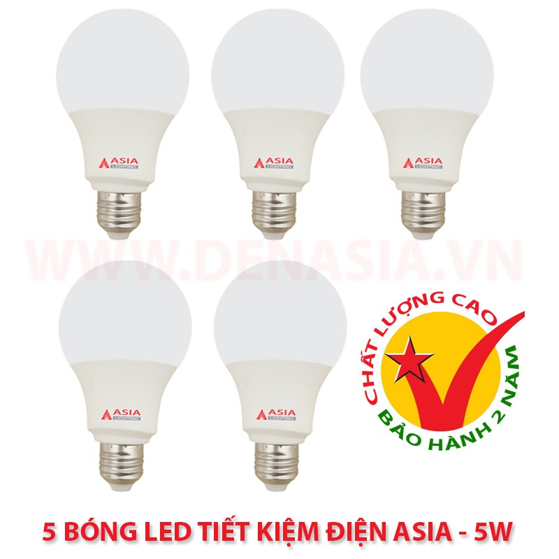 [ CHÍNH HÃNG ] - COMBO 5 Bóng LED tròn tiết kiệm điện 5W ASIA Việt Nam Bảo hành 2 Năm