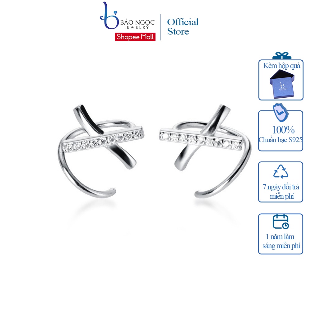 Bông Tai Bạc Nữ Đan Xoắn Đính Đá ôm sát tai Phong Cách cá tính - B2530 - Bảo Ngọc Jewelry