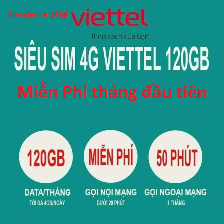 Sim 4G Viettel V120 GÓI VIP - 4GB/NGÀY - 120GB DATA TỐC ĐỘ CAO - MIỄN PHÍ GỌI