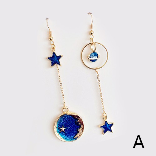 Khuyên Tai Bất Đối Xứng Hình Ngôi Sao Mặt Trăng Thời Trang