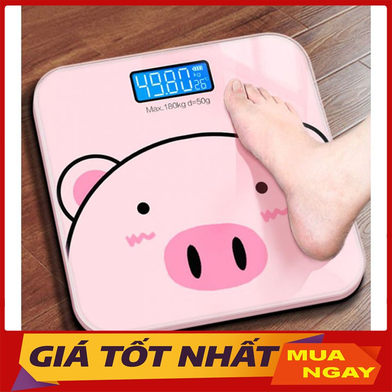 Cân Điện Tử Cân Sức Khỏe Gia Đình Màn Hình LED Hiển Thị Cân Nặng Nhiệt Độ Hình Con Heo.