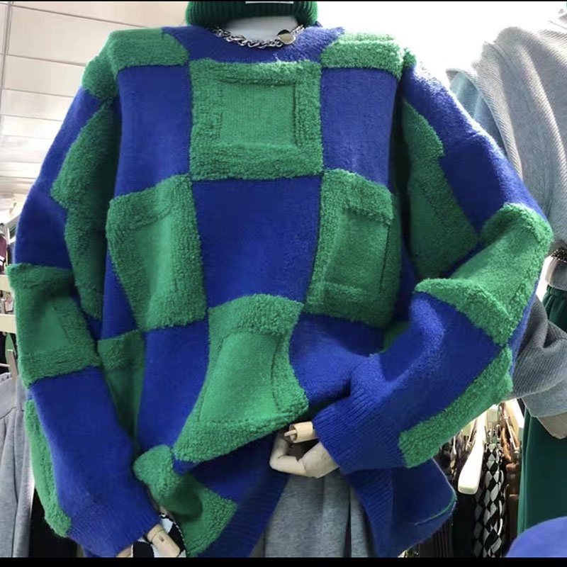 Áo Len Lông Xù Ô Vuông Phối Màu Siêu Đẹp Hàng Quảng Châu M022-Teen 888
