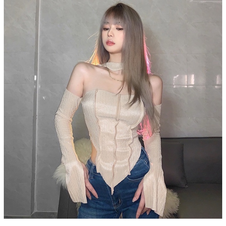 áo xốp dáng yếm trễ vai rơi tay mix dây cổ joker (155#)