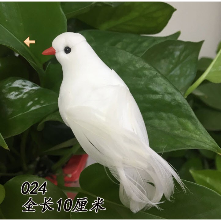 Bộ Tượng chim màu trắng trang trí sân vườn, hoa cỏ chân kẹp sắt - Mẫu 02