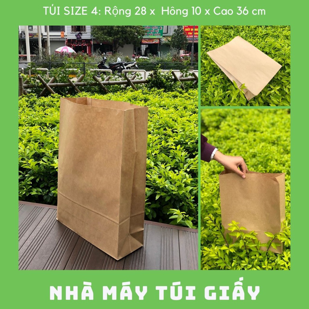 300 Chiếc Túi giấy Nhật quai xoắn nâu SIZE 4: 28x10x36cm KHÔNG QUAI đựng hàng 5kg