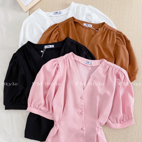 Áo kiểu nữ đẹp FM STYLE bánh bèo hàn quốc cổ tim tà chéo gài nút bọc thời trang vừa thanh lịch vừa trẻ trung 220305407