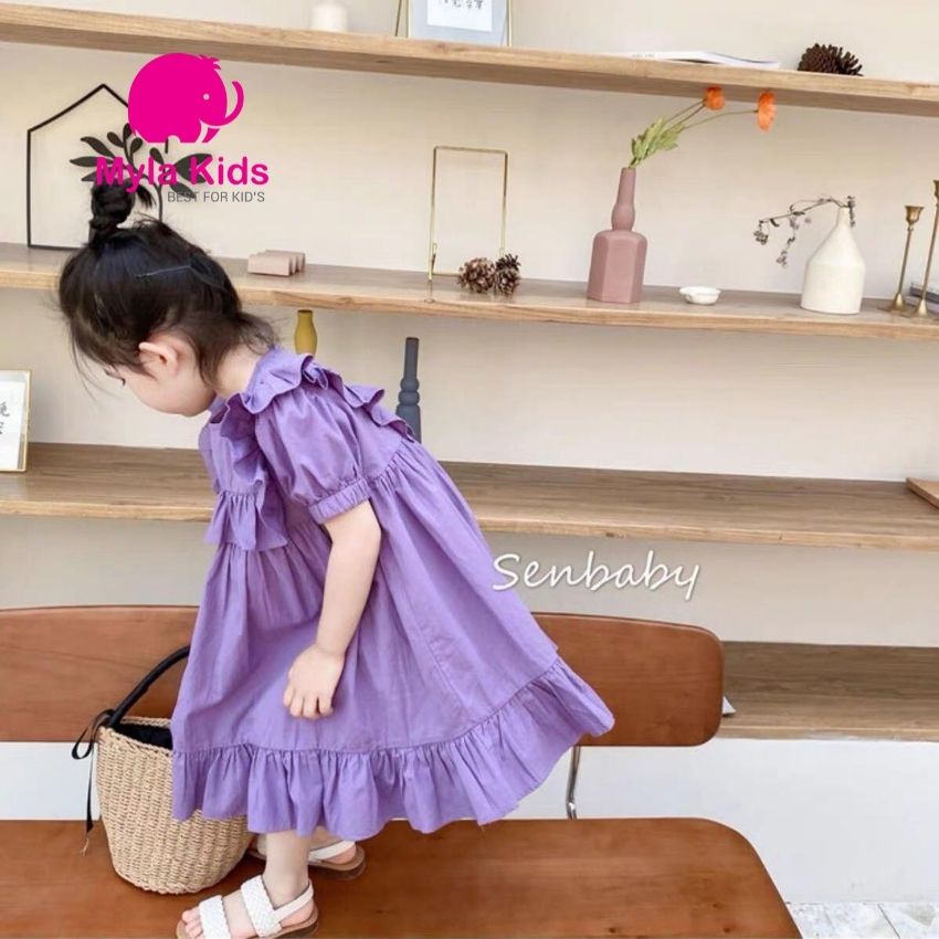 Váy công chúa bé gái màu tím violet, váy babydoll dáng xòe ngắn tay cho bé 1-2-3-4-5-6-7-8-9-10 tuổi - kèm ảnh thật Myla