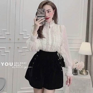 Sơ mi trắng ren tiểu thư( ảnh thật )