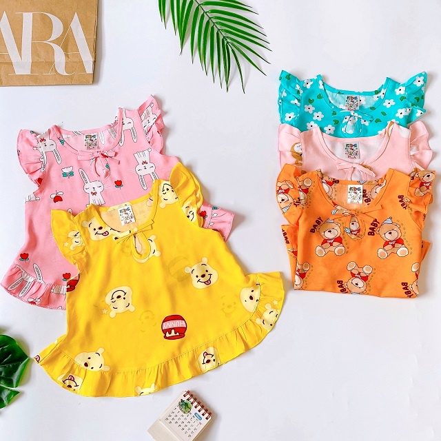 Đồ Bộ Bé Gái Chất Tole Lanh SABAKIDS Cánh Tiên Bo Chun Xinh Xắn Cực Mát Trẻ Em