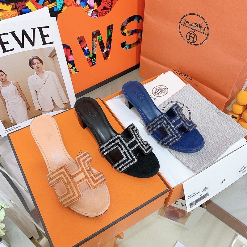 Dép cao gót/ guốc nữ thương hiệu Hermes HM oran cao cấp da thật