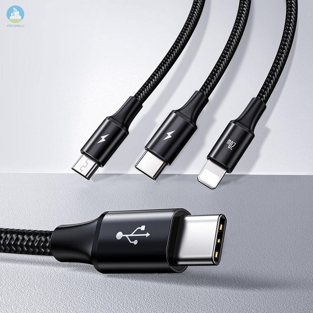 MI  Baseus 3 in 1 Cable Rapid Series PD 20W Fast Charging Cord Type-C to Micro USB/Type-C/ Data Sync Cable Compatible f