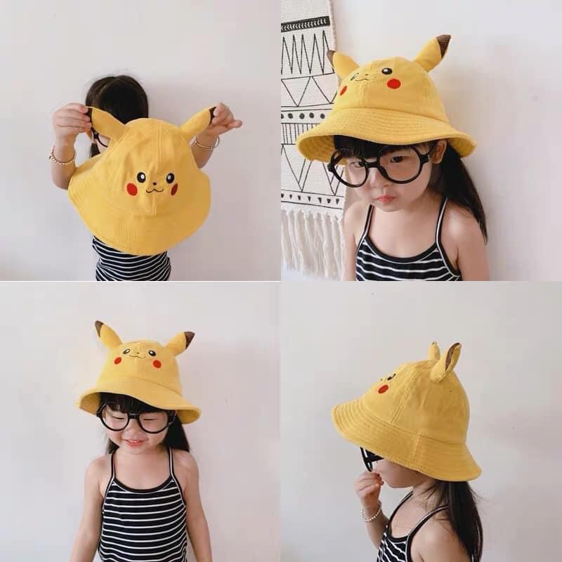 Nón cho bé , mũ Bucket vành tròn PIKACHU vải cotton mềm êm siêu cute