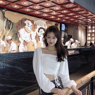 Áo Croptop Tay Dài Dây Rút