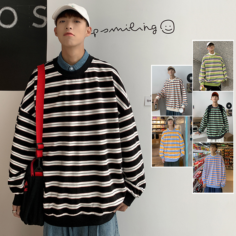IFNICEFUTURE Hong Kong fashion couple striped long sleeve T-shirt hoodie
