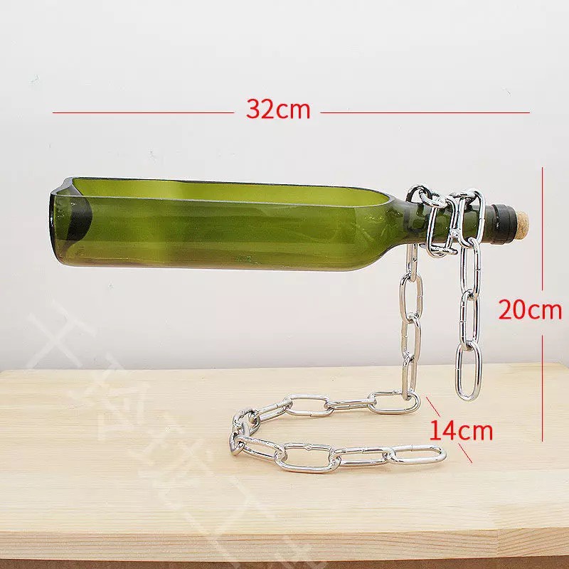 Bình hoa, lọ hoa thủy tinh hình chai kèm dây xích, lọ hoa bay trang trí, decor độc đáo