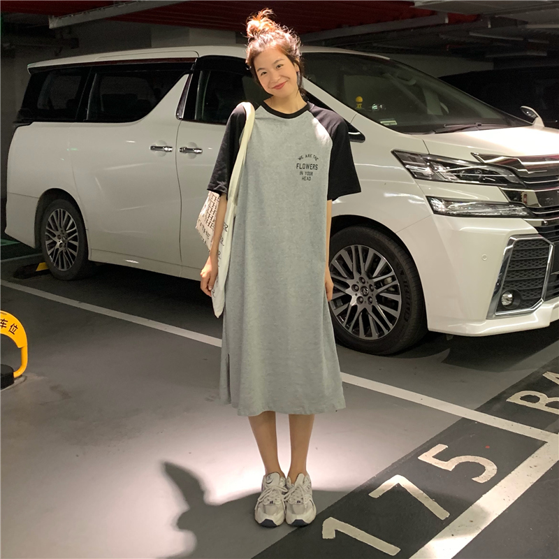 SUXI Đầm midi tay ngắn dáng rộng thoải mái thời trang dành cho nữ