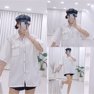 Áo sơ mi chỉ nổi chỉ nổi viền tay lỡ thời trang Nam/nữ unisex