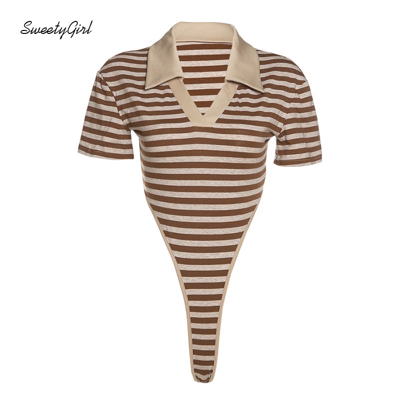 Áo Cổ Bẻ Tay Ngắn Dáng Ôm Họa Tiết Kẻ Sọc Màu Sắc Tương Phản Thời Trang Cho Nữ 2022