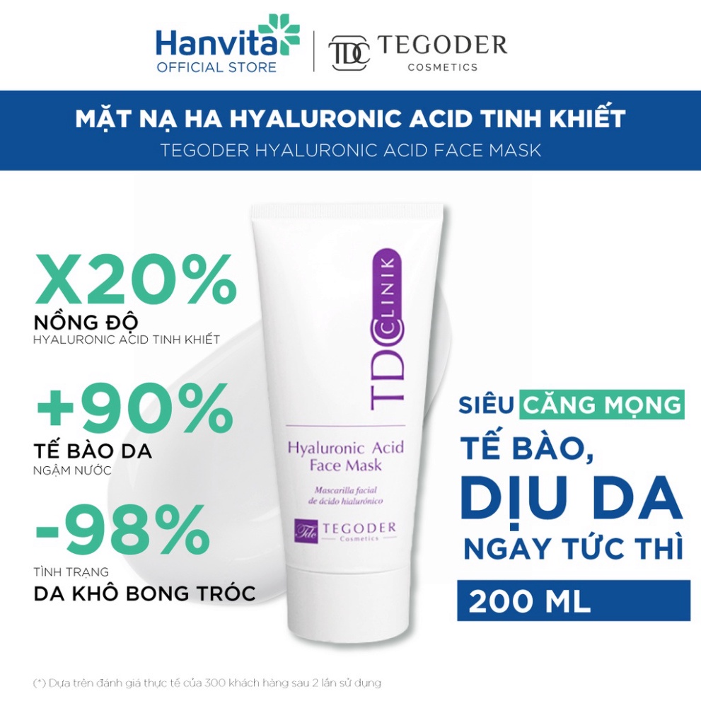 Mặt nạ HA Hyaluronic Acid tinh khiết siêu cấp ẩm Tegoder Hyaluronic Acid face mask 200 ml mã 6156
