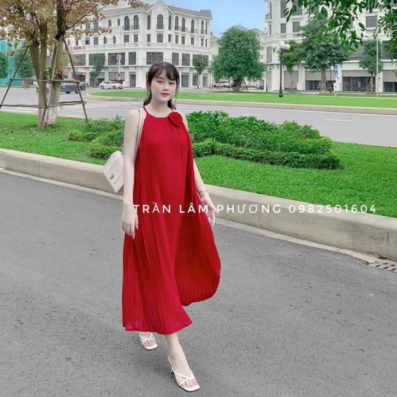 Váy Yếm Maxi 2 Dây Dập Ly Đính Hoa Siêu Xinh | BigBuy360 - bigbuy360.vn