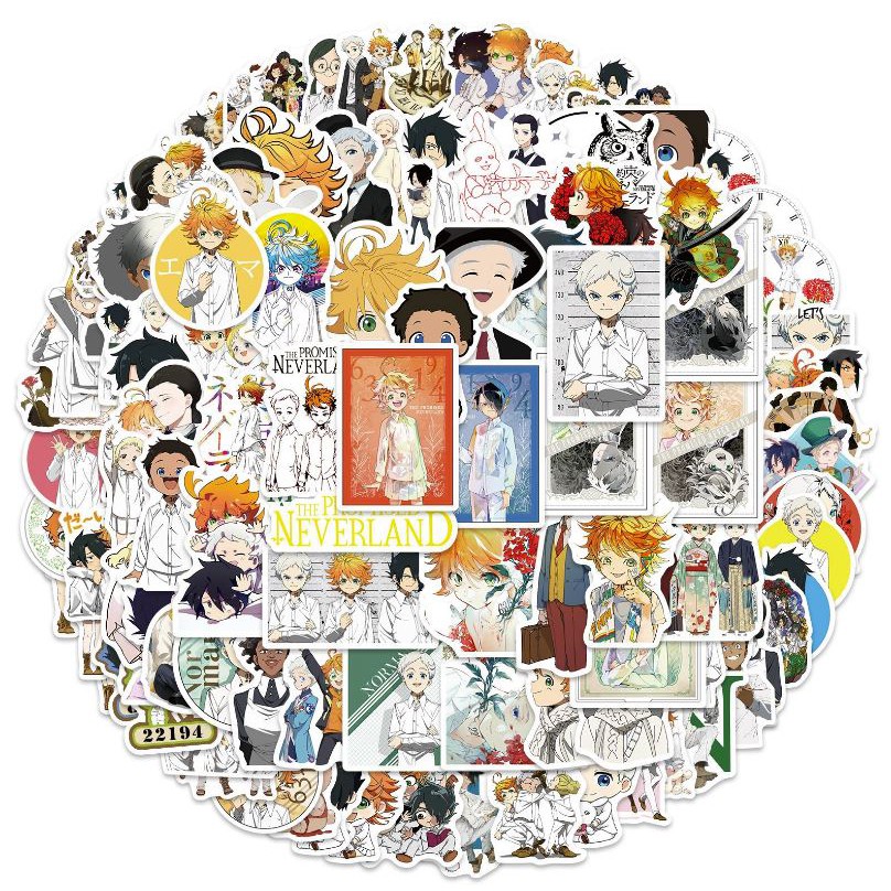 Sticker Anime The Promised Neverland nhựa PVC không thấm nước, dán nón bảo hiểm, laptop, điện thoại, Vali,xe #203