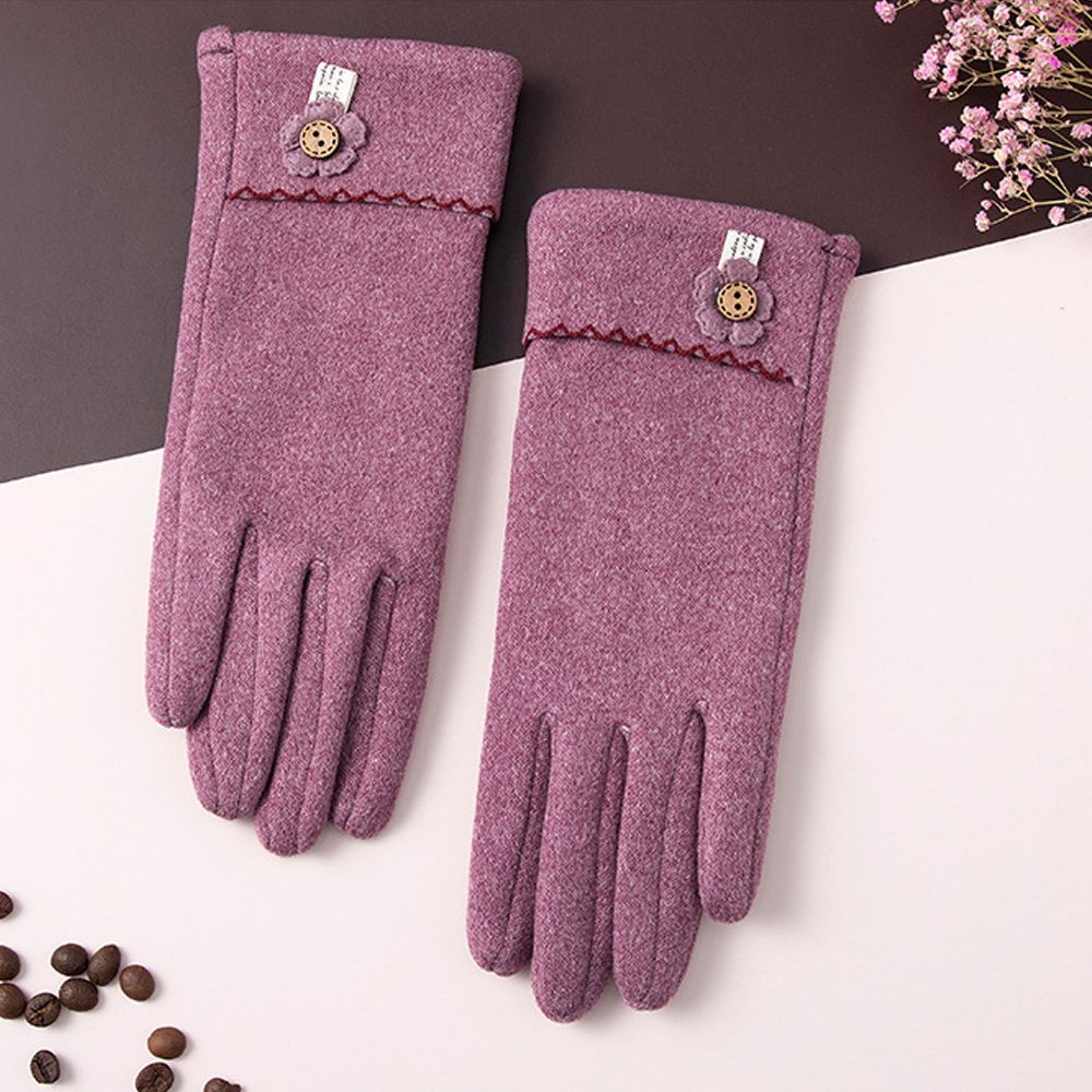 Găng tay mềm mại dày trang trí hình hoa màu tùy chọn dễ thương thanh lịch phong cách Hàn Quốc giữ ấm mùa đông cho nữ