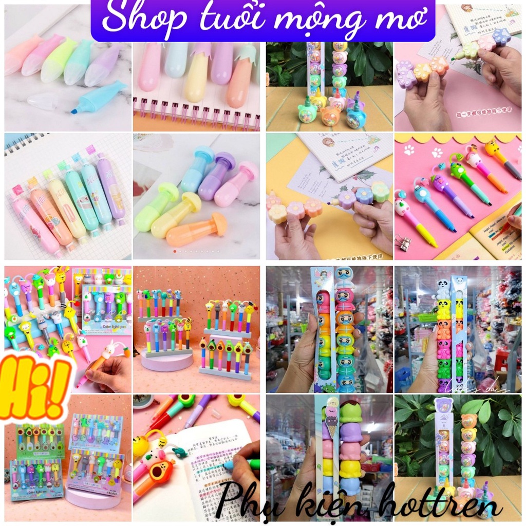 Set 6 bút dạ quang hình dễ thương, bút đánh dấu bài tô đậm chữ viết