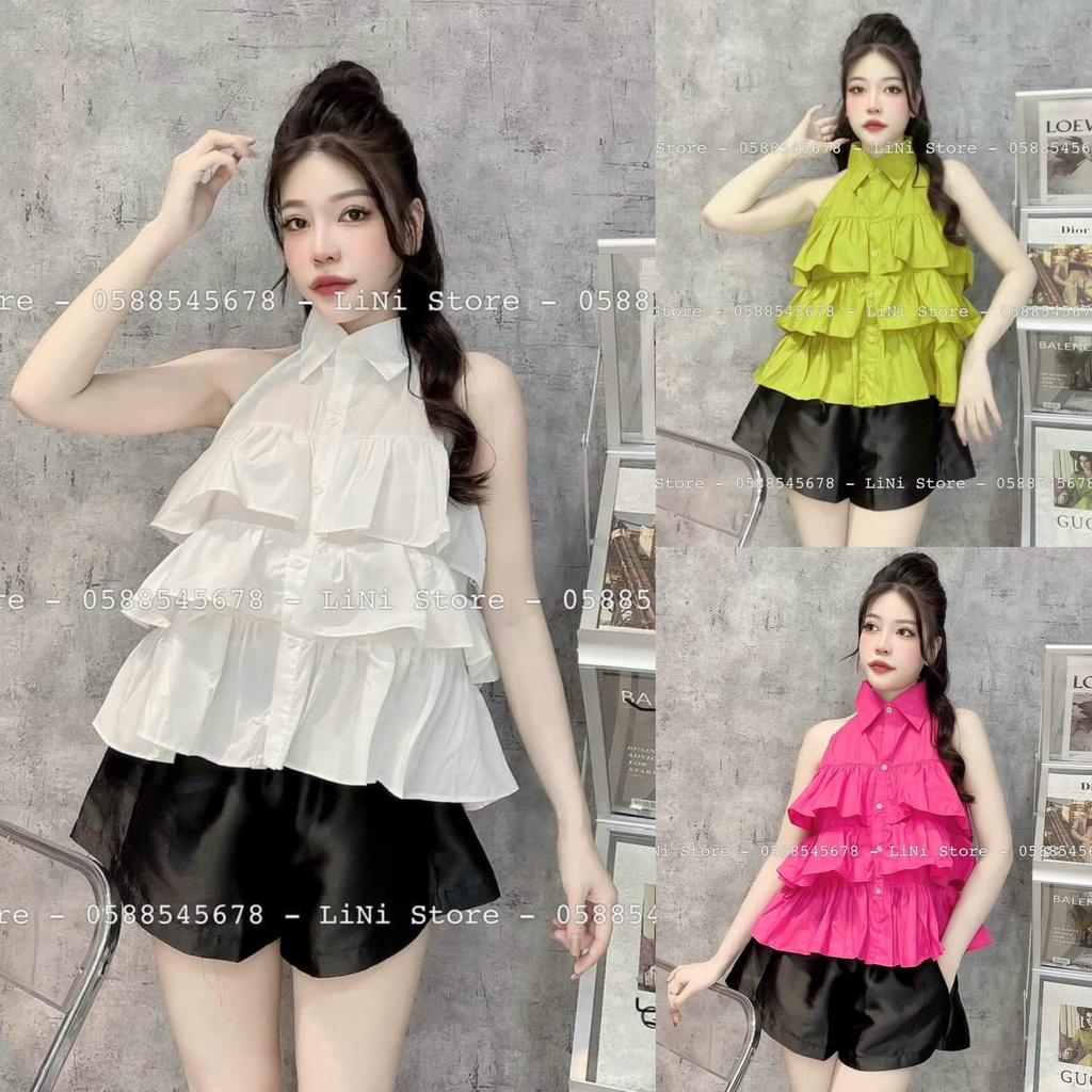 Sét Đồ Bộ Nữ Áo Lụa Lá Cổ Xếp Tầng &amp; Quần Short Chất Tapta Thiết Kế Sang Chảnh Đi Làm Công Sở, Dạ Hội Và Du Lịchalohasho