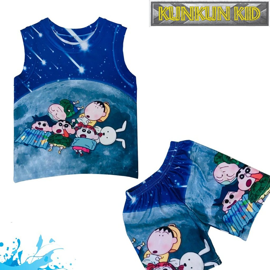 Bộ sát nách bé trai hình ba cusin Kunkun Kid BL158, quần áo trẻ em chất thun lạnh