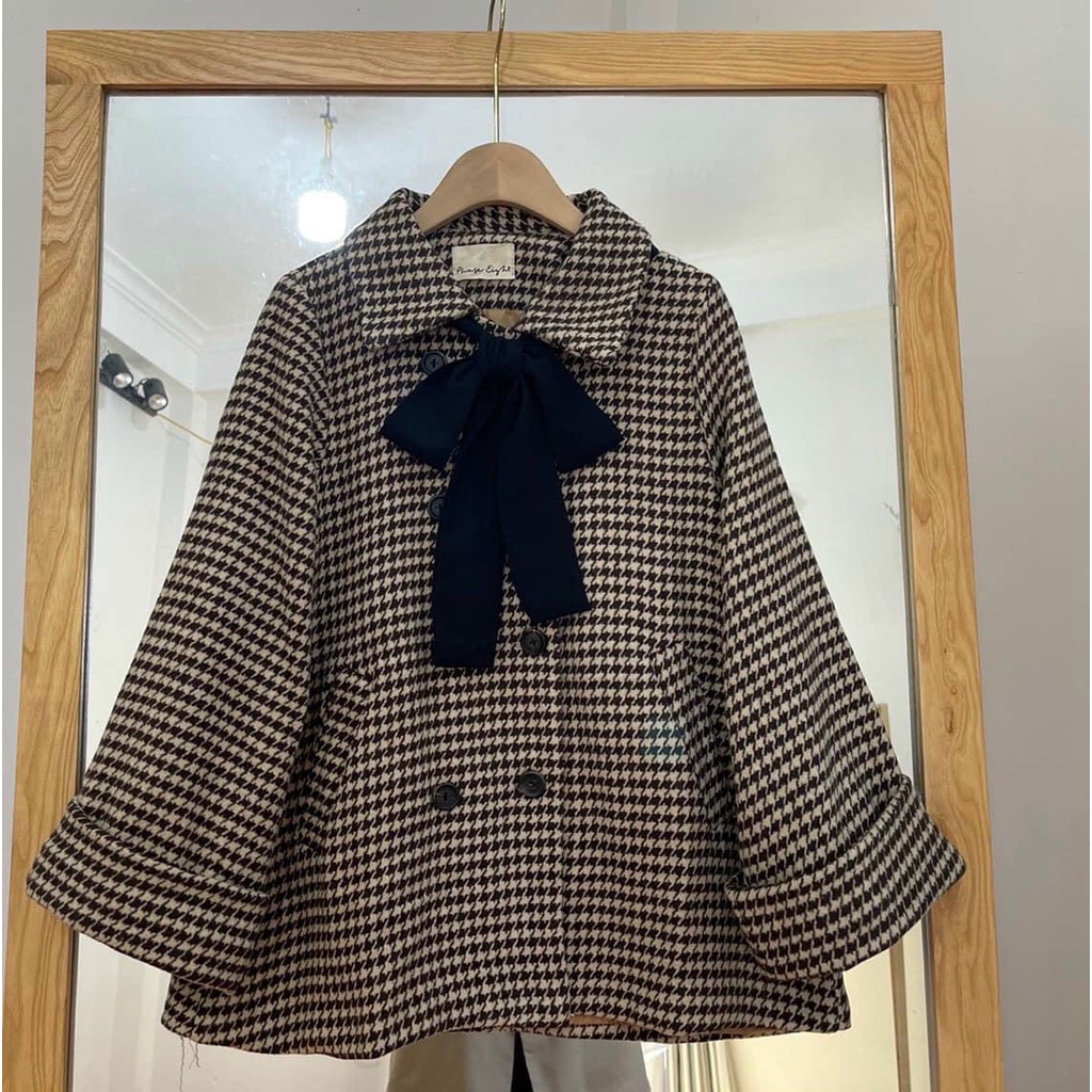 [Ảnh thật/Video] Áo khoác dạ kẻ ziczac đen trắng thắt nơ dáng rộng ulzzang - Áo dạ kẻ caro nhỏ kèm nơ siêu xinh | BigBuy360 - bigbuy360.vn