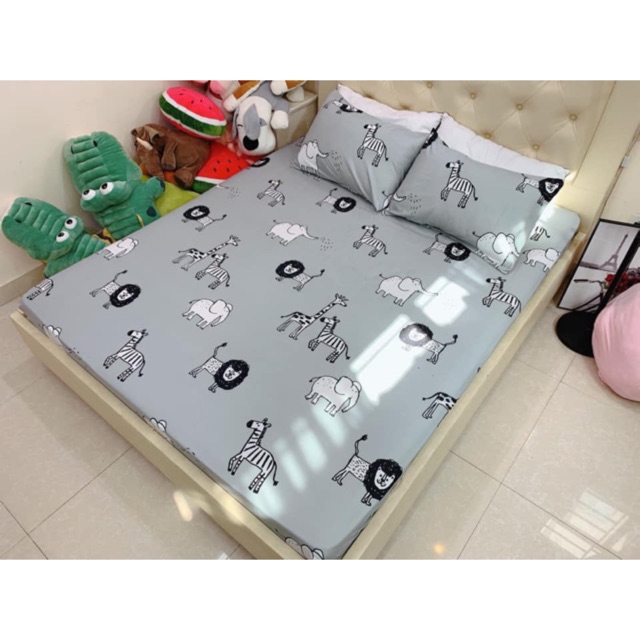 Bộ Ga Gối Cotton Poly Hàn Quốc 3D - Voi Xám