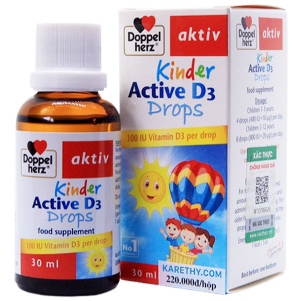 Doppel Herz Kinder Active D3 Drops – Hỗ trợ tăng cường phát triển chiều cao cho trẻ (Hộp 1 lọ x 30ml)