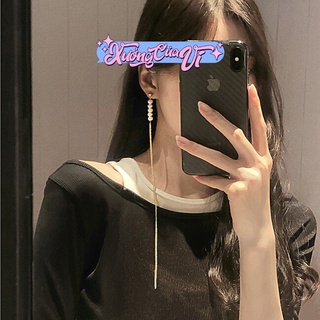 Khuyên tai dáng dài dạng xích đính hạt độc đáo thanh lịch phong cách Hàn Quốc BT017 Xưởng Của Vi