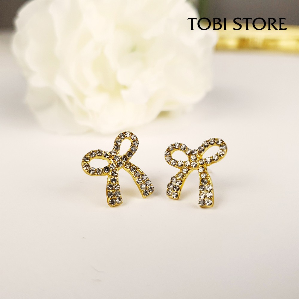 [Mã 153FASHIONSALE1 giảm 10K đơn 50K]Khuyên tai nữ bông tai hình chiếc nơ đính đá hoa tai sang trọng TB221 TOBI STORE